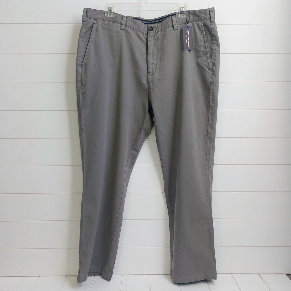 Johnston & Murphy Washed Chino Pants Mens 40R (Fit 40x28) Gray Straight Leg NEW!